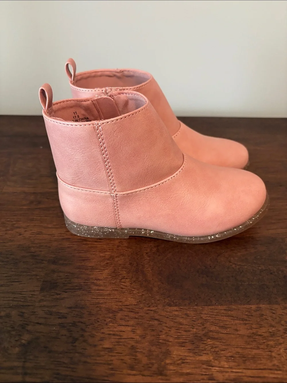 Kids Pink Ankle Boots with Sparkle sole - Stylish Zip Closure